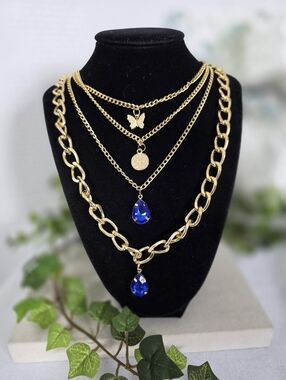 Gold Multi Chain Layered Necklace with Charms